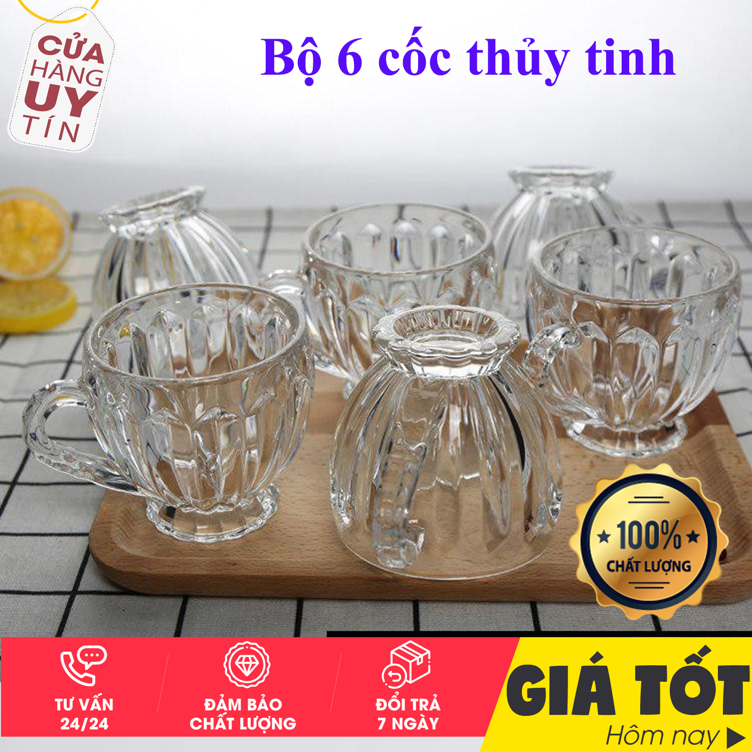 Bộ 6 Ly Thủy Tinh Bầu Lùn Uống Trà - Set ly thuỷ tinh uống trà cao cấp- Ly thuỷ tinh uống trà  - ly uống trà, ly trong suốt, ly cà phê