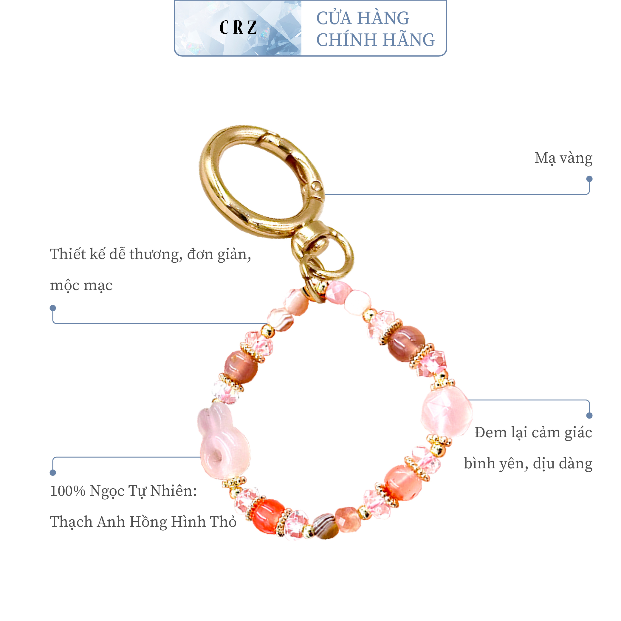 Crz bag charm - phụ kiện - carnelian with white agate rabbit donut - móc khóa vòng tay đá carnelian, mã não trắng kèm 1 charm mã não hình chú thỏ donut