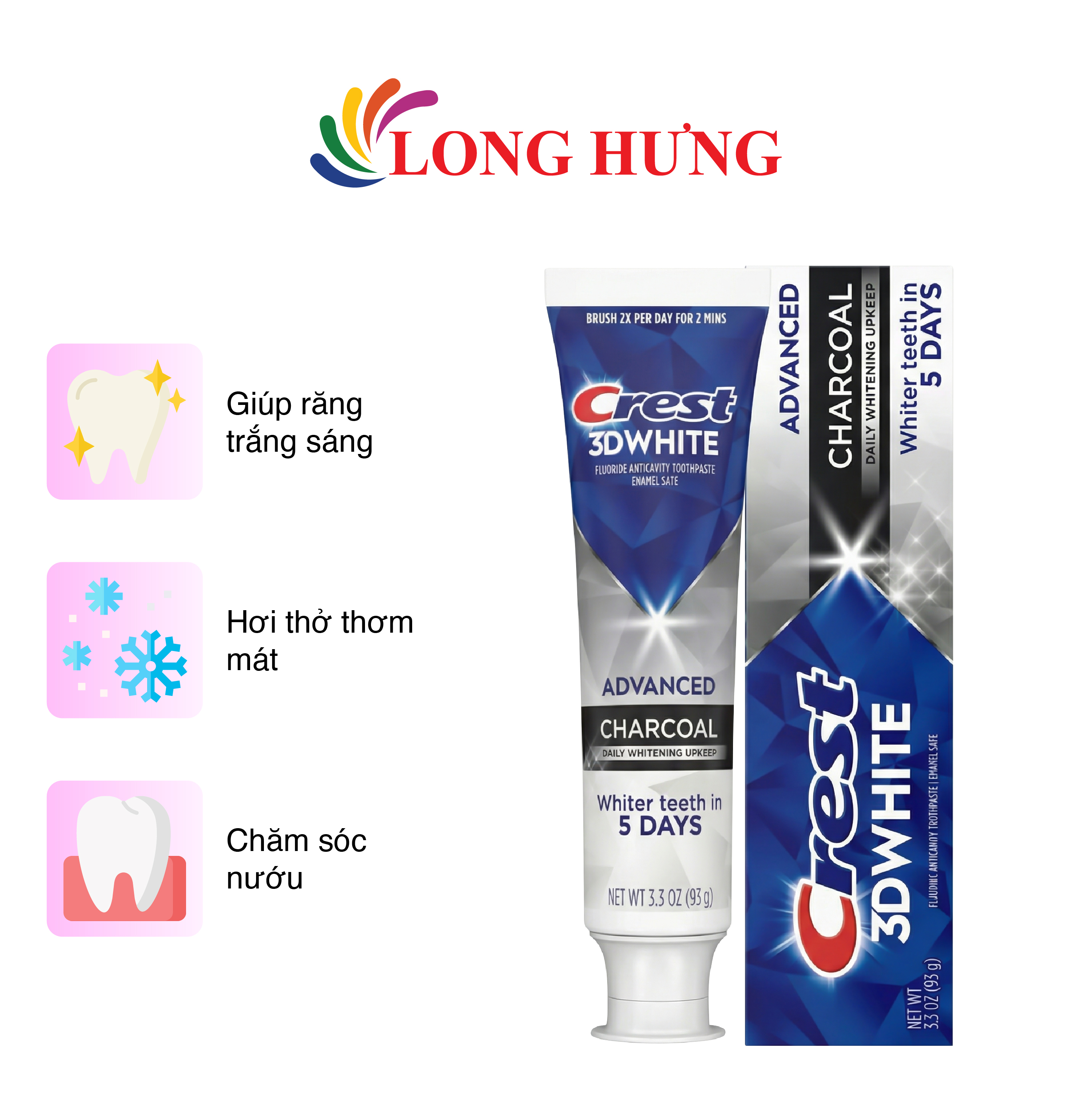 Kem đánh răng Crest 3D White Advanced Charcoal (93g)