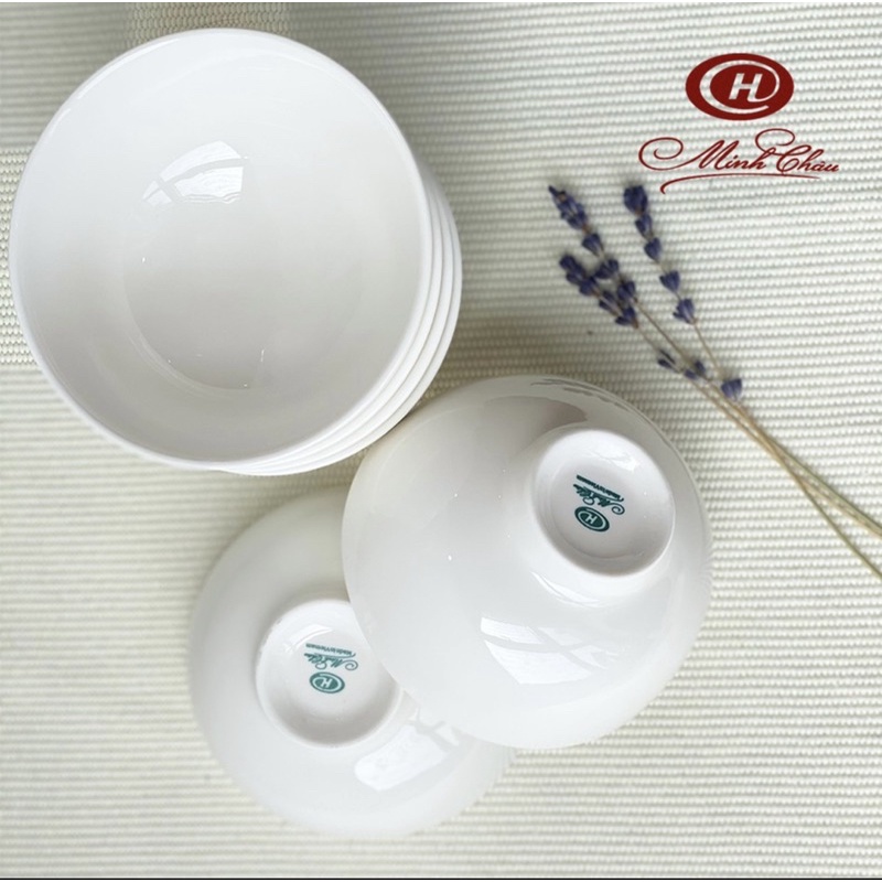 Bát trắng ăn cơm sứ xương Minh Châu