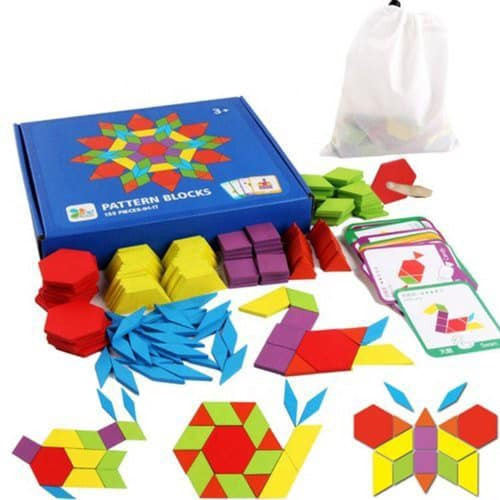 Ghép hình montessori, bộ ghép hình 155 chi tiết pattern blocks bé thả sức sáng tạo- hàng đẹp loại 1