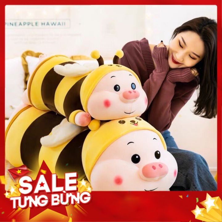 Gấu bông Heo con cosply chú ong nằm - Gấu Bông Ong Vàng Khổng Lồ , Thú Nhồi Bông Chú Lợn vàng Siêu Cute giá rẻ