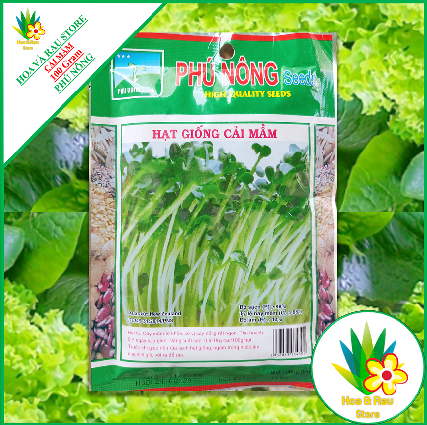 Hạt giống cải mầm - 100gram - phú nông - hoa và rau store - cải mầm - rau mầm