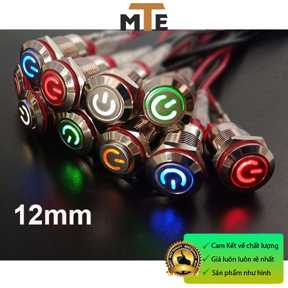 Nút nhấn giữ on/off chống nước 12mm có led