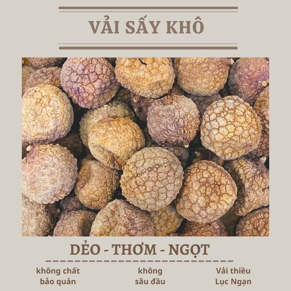 Vải sấy khô siêu ngon chuẩn Lục Ngạn, Bắc Giang long vàng nâu, dẻo, ngọt
