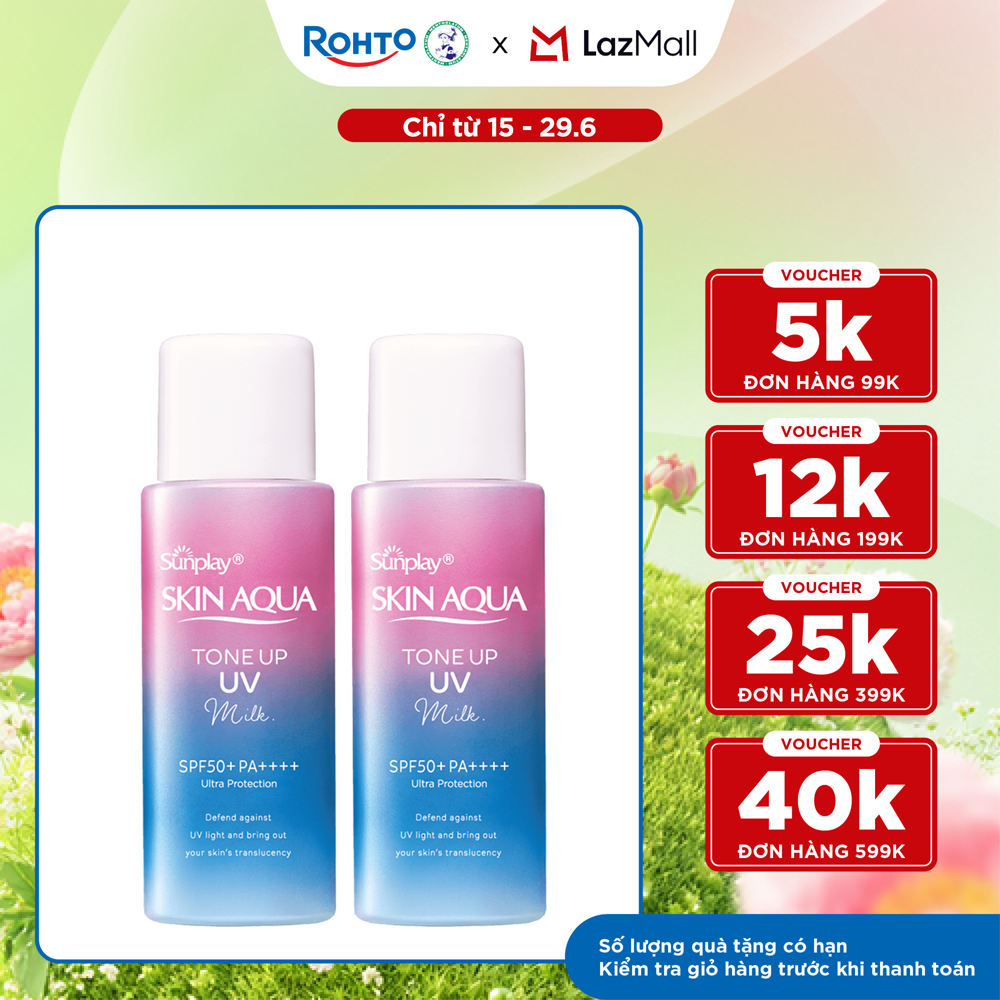 [VB] Bộ đôi kem chống nắng nâng tông dạng sữa dành cho da dầu hỗn hợp Sunplay Skin Aqua Tone Up UV Milk Lavender SPF50+ PA++++ (50g)