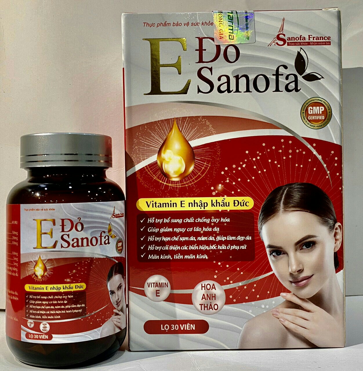 Vitamin e đỏ và hoa anh thảo nhập khẩu của đức 30 viên. sản phẩm có tem nhập khẩu chính hãng.