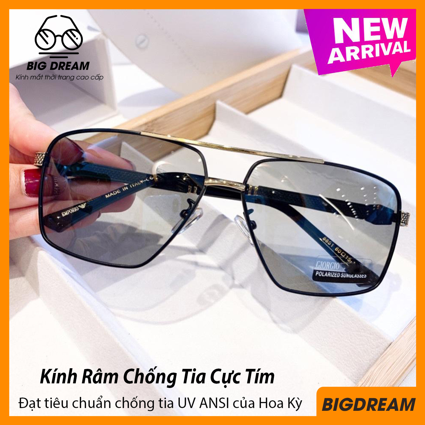 Kính mát nam đổi màu ngày và đêm theo nhiệt độ dáng vuông cao cấp- Mắt kính chống tia UV BDARM8526 - Bảo hành 12 tháng 1 đổi 1 - Tặng kèm hộp da cao cấp + Khăn lau