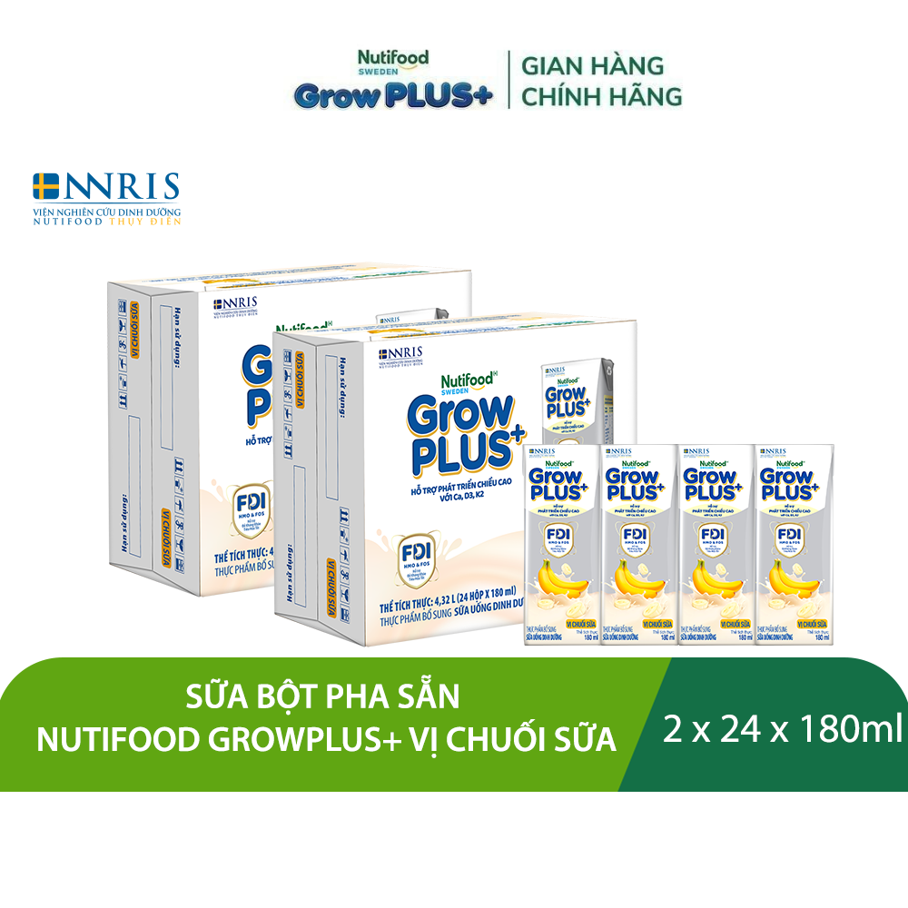 Combo 2 Thùng 24 hộp Sữa nước pha sẵn Nutifood GrowPLUS+ Vị Dâu Sữa hộp 110ml - Hỗ trợ phát triển cân nặng