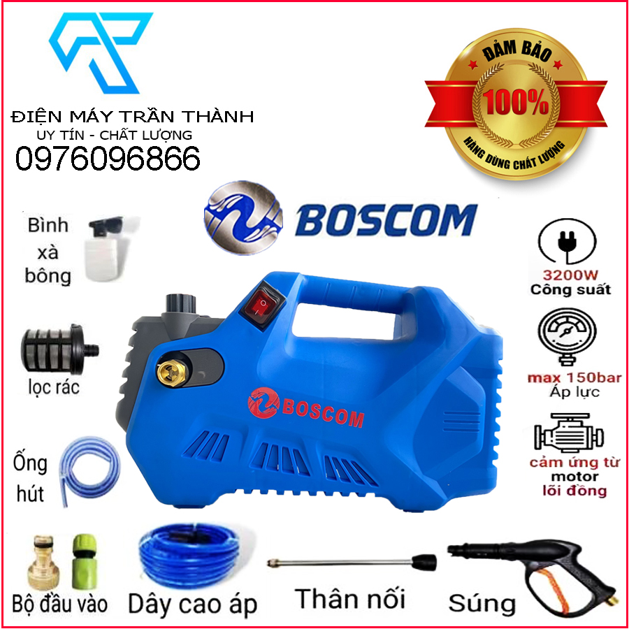 Máy rửa xe cao áp BOSCOM 3200W thế hệ 2023 lõi đồng 100