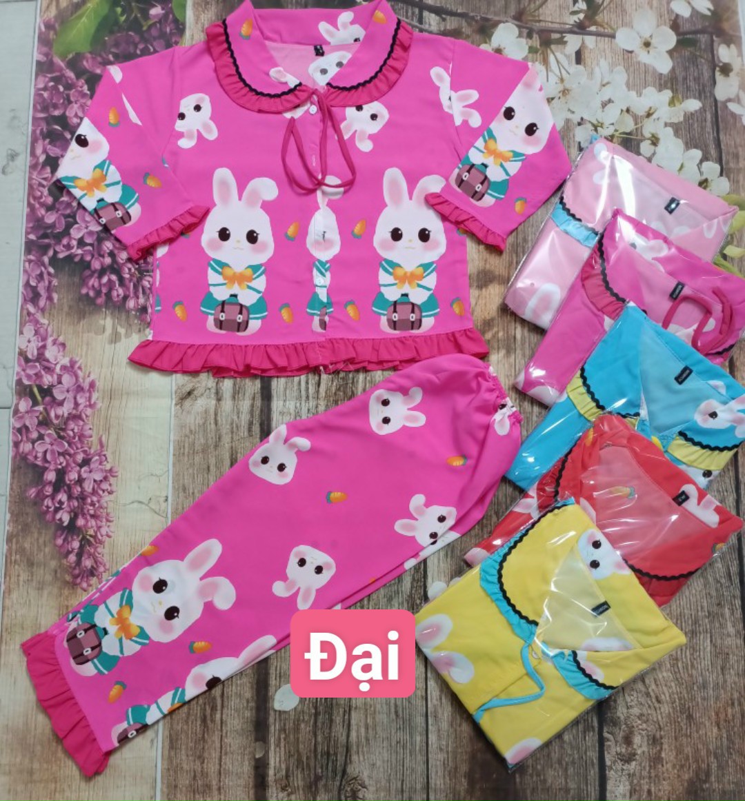 Bộ pizama lụa tay dài quần dài cho bé gái 8_23kg
