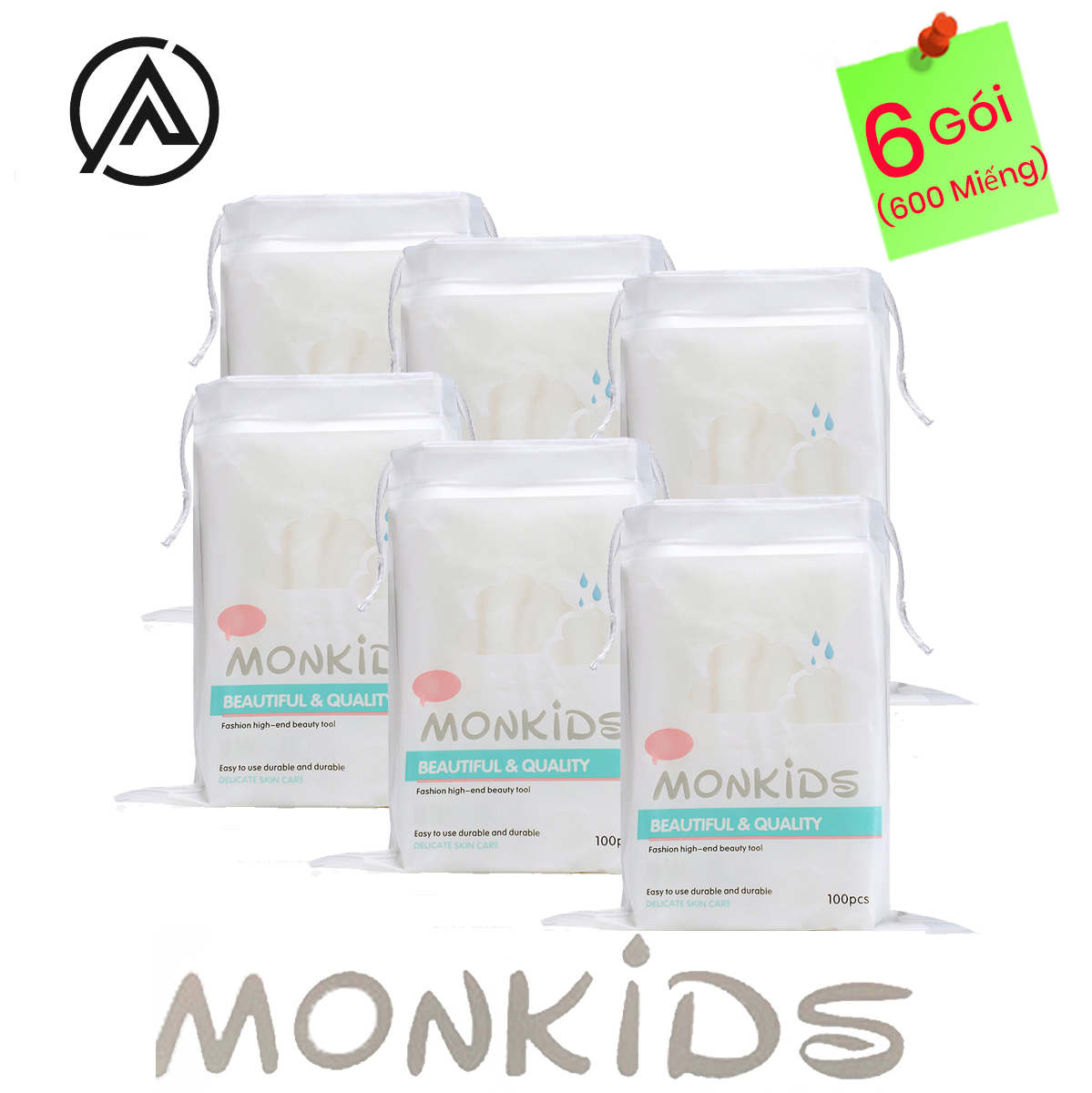 COMBO 6 gói bông tẩy trang 100% cotton 3 lớp mềm mịn thấm hút cực tốt 600 miếng BTT03AZ - Thương Hiệu MONKIDS