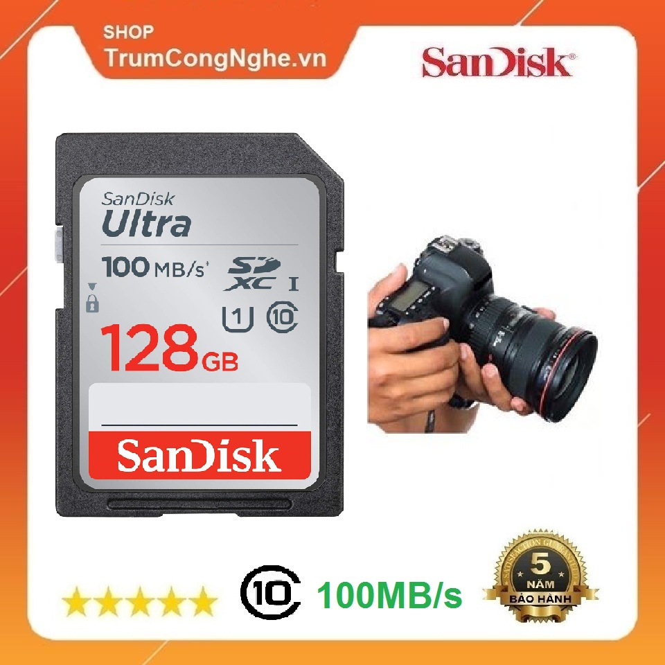 Thẻ nhớ máy ảnh sd sandisk utral class10 128gb 100mb/s - tốc độ cao