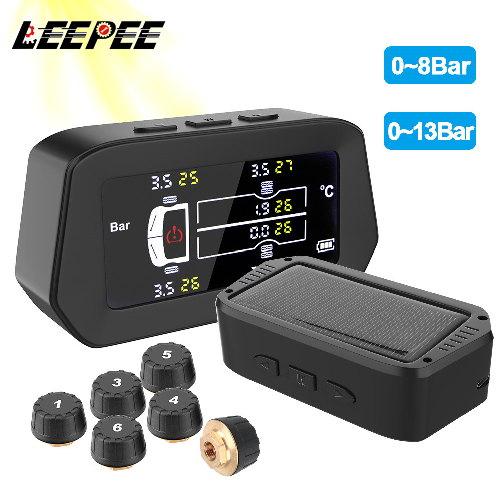 Xe Tải xe hơi TPMS giám sát áp suất lốp hệ thống kỹ thuật số LCD hiển thị 6 cảm biến lốp 0-13 Bar 0-8bar báo động phụ kiện ô tô