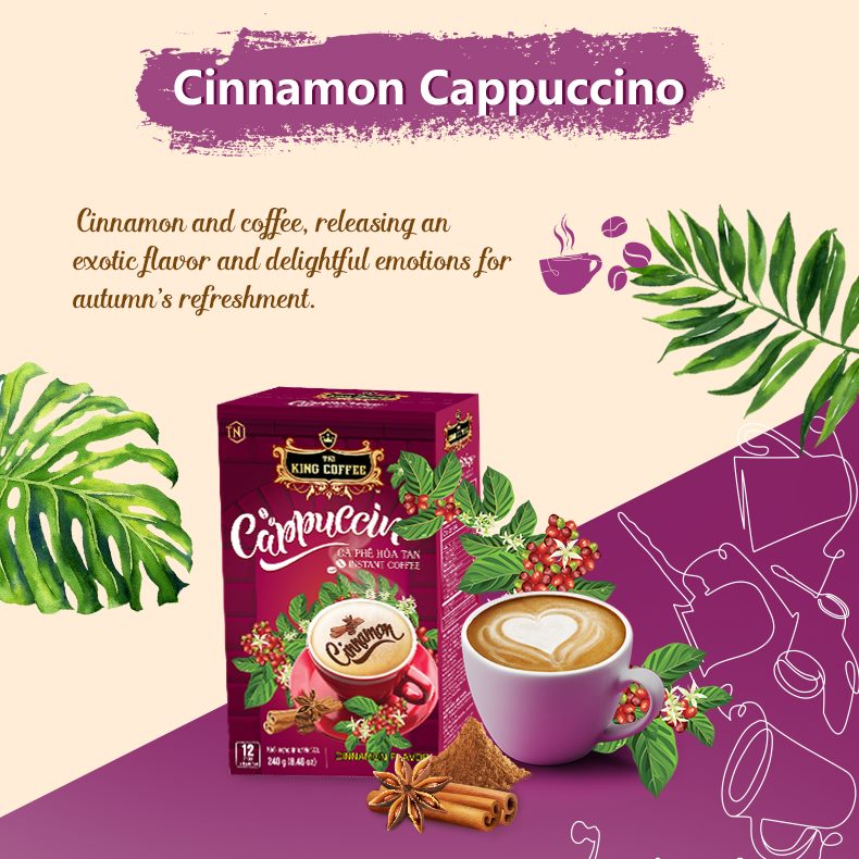 Cà Phê Hòa Tan Cappuccino Hương Quế KING COFFEE - Hộp 12 gói x 20g