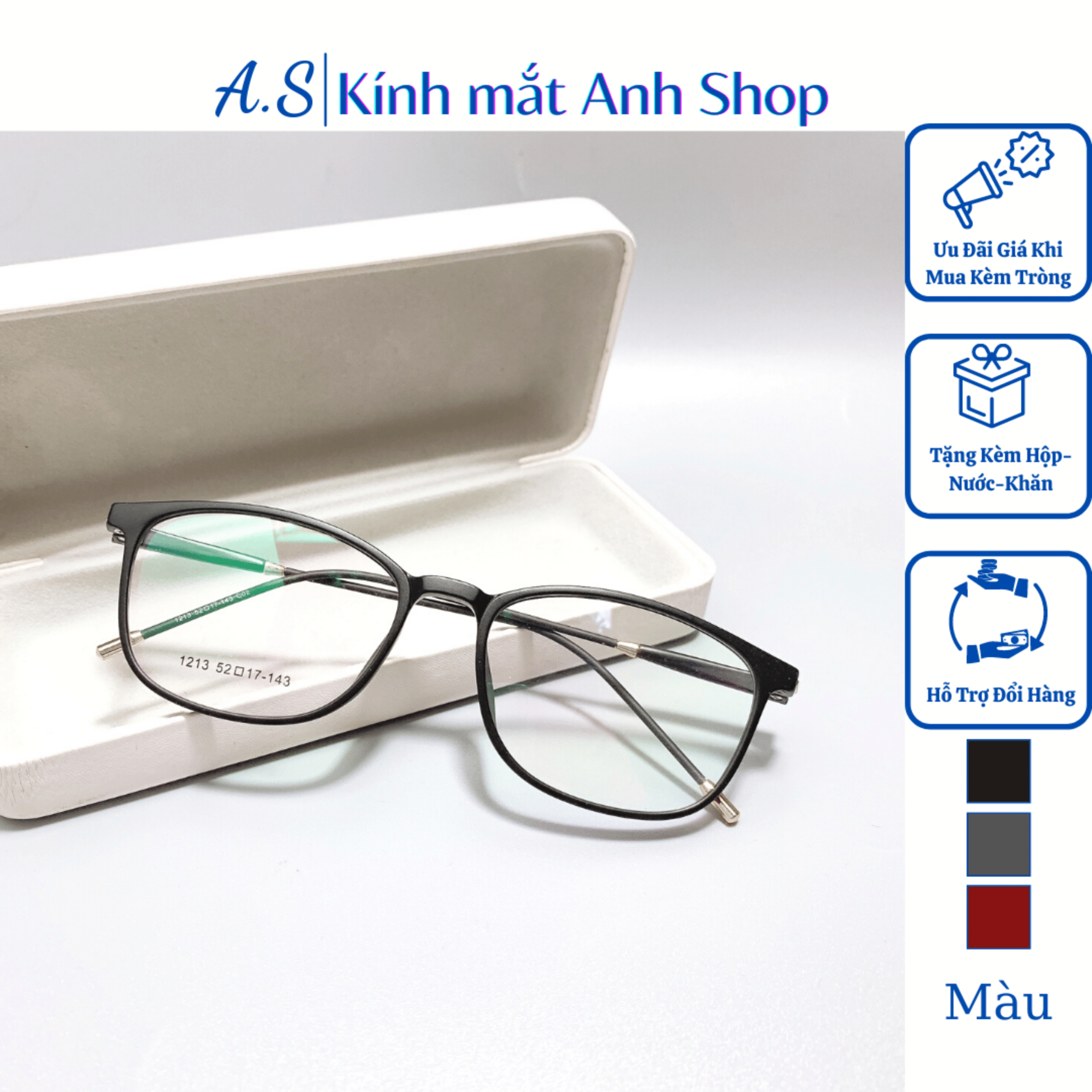 [3-5/8 Hoàn Tiền 25%] Gọng kính tròn bầu nhựa dẻo kết hợp kim loại 1213 + Tặng nước lau kính