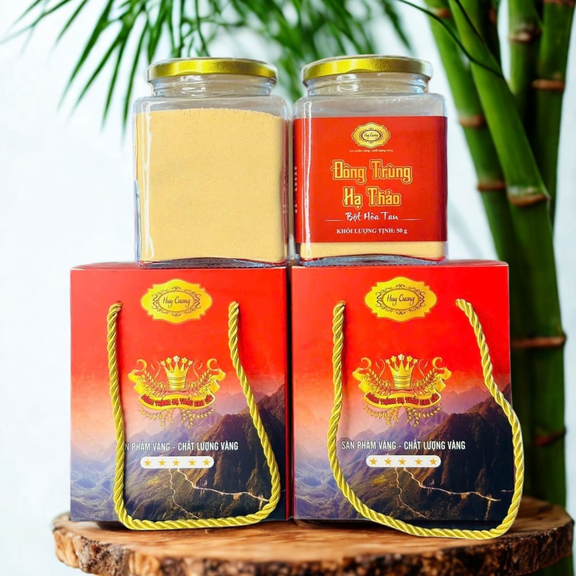 Bột nấm đông trùng hạ thảo hòa tan sấy khô thăng hoa (50g) thượng hạng chính hãng Huy Cương pha trà, ngâm mật ong