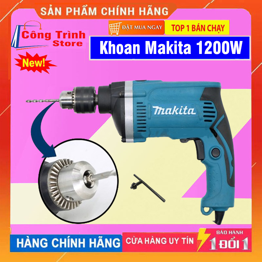 Máy khoan cầm tay makita Máy khoan điện Makita HP 1630 có khoan búa khoang tường máy đục bê tông máy khoan gỗ makita máy khoan sắt khoan lõi đồng 100 Máy khoan Makita công suất lớn 1200W hàng nhập