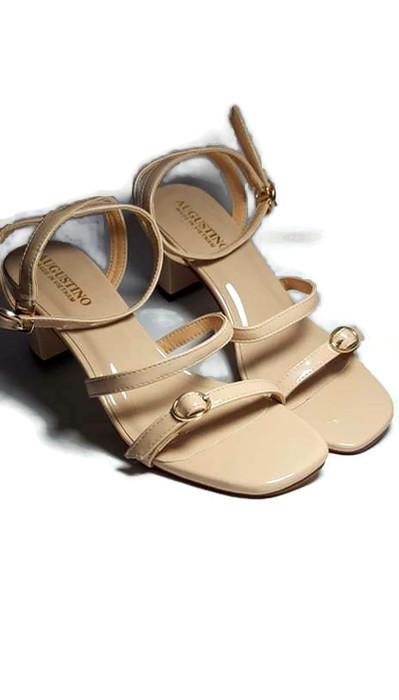 Sandal AUGUSTINO Quai Ngang Kép Đế Vuông 5 Phân Chất Liệu Bóng (Kem)
