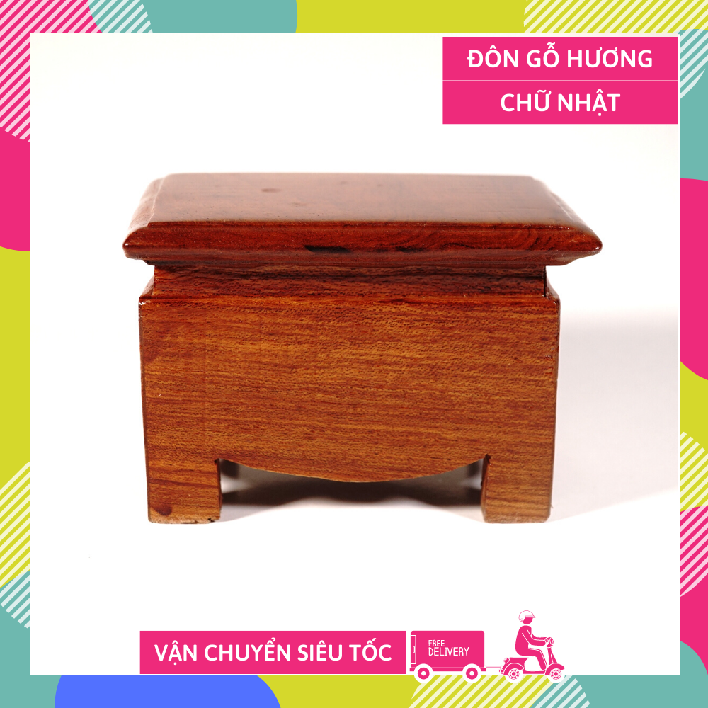 Đôn gỗ chữ nhật gỗ hương thờ cúng kê tượng kê cây kê chậu cao cấp - Cao 8cm & Mặt đôn 8x12cm