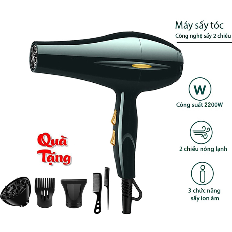 Máy sấy tóc nóng lạnh 2 chiều công suất lớn - tặng kèm 5 phụ kiện chuyên nghiệp