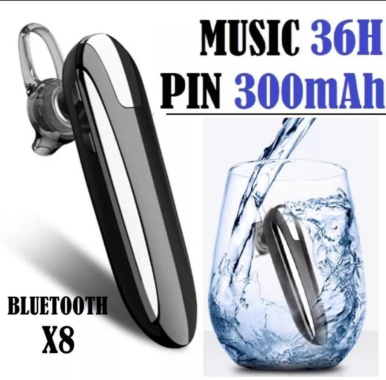 Tai nghe bluetooth , tai nghe bluetooth khong day,model X8 ,kết nối 2 điện thoại, chống nước, kết nối 5.0, pin 300mAh, nghe nhạc, đàm thoại liên tục 20 - 40 giờ( tùy theo mức âm lượng )
