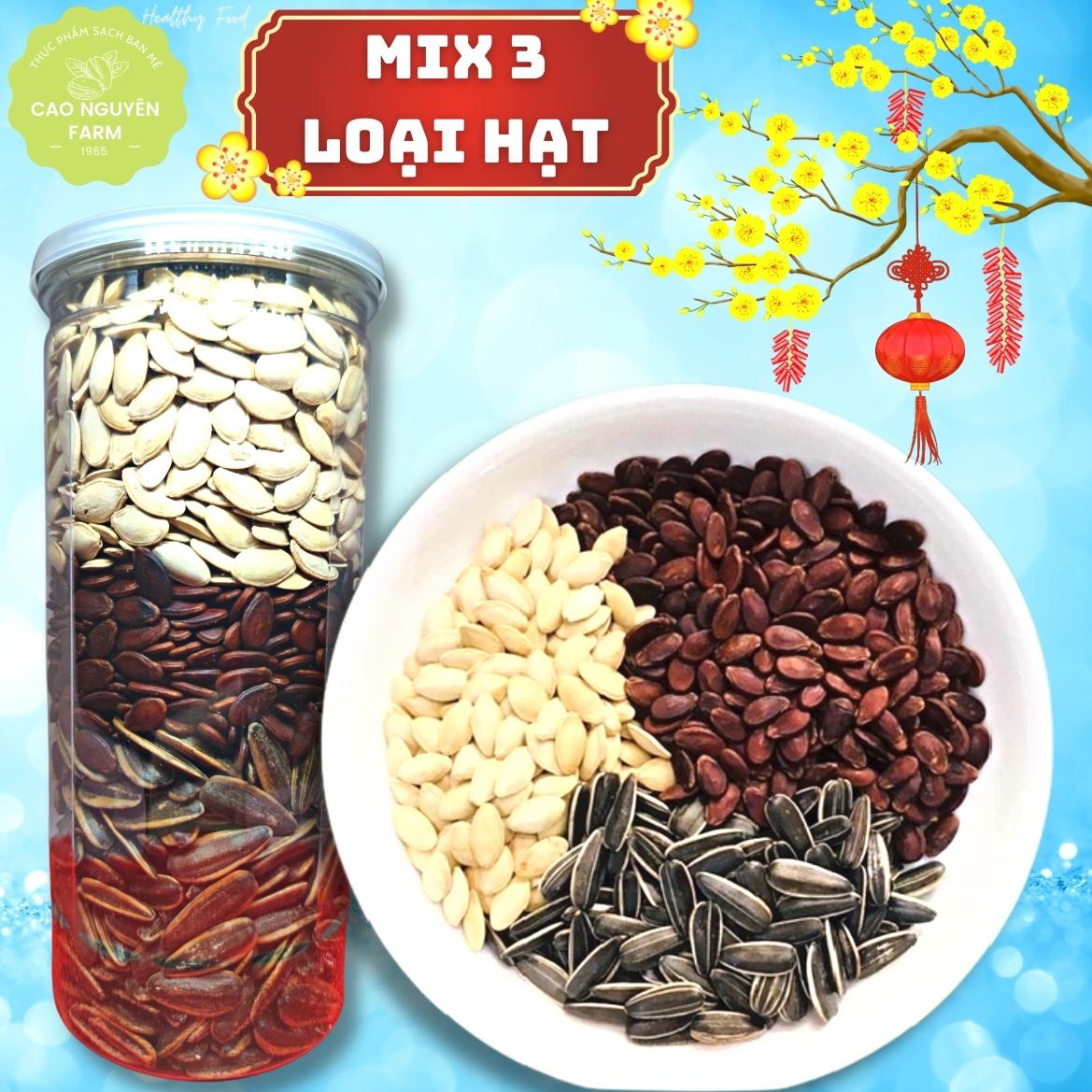 Hạt mix 3 vị đặc biêt hũ 500g, hạt ăn tết, làm quà tặng, ăn vặt, hạt to loại 1-cao nguyên farm