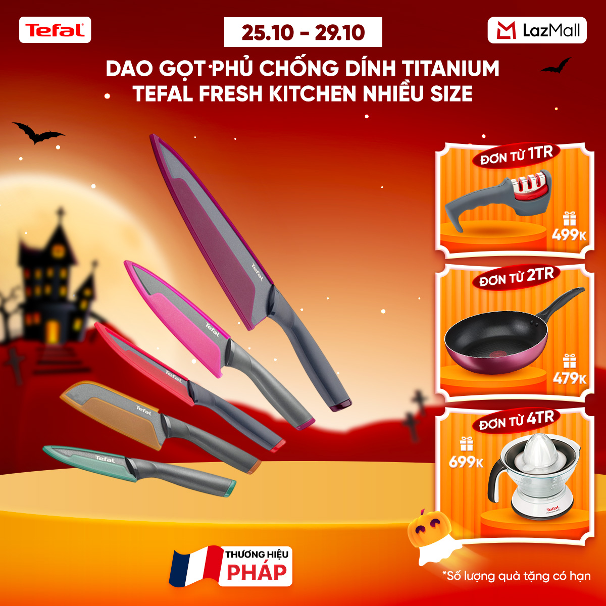 Dao gọt phủ chống dính Titanium Tefal Fresh Kitchen nhiều size