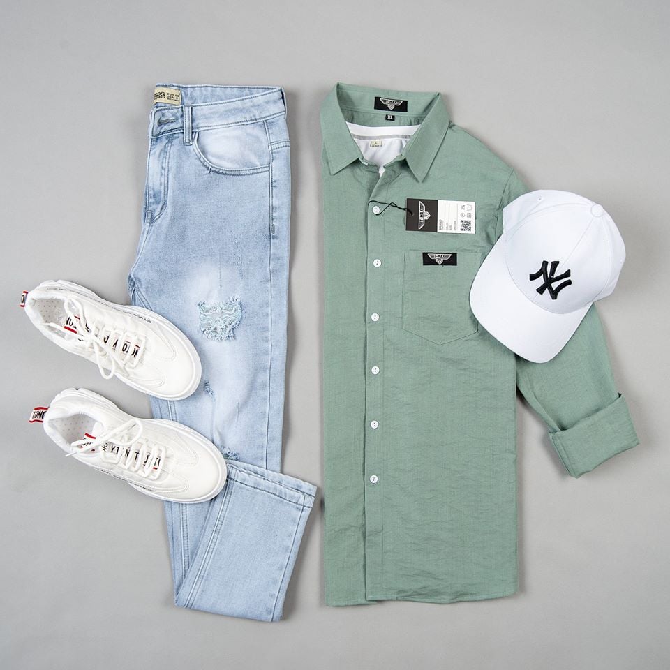 SET Bộ Quần JEANS Nam + Áo Sơ Mi dáng đẹp phong cách trẻ trung
