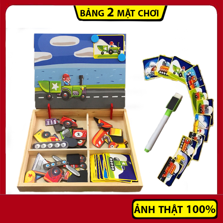 Đồ chơi gỗ bảng ghép hình nam châm 2 mặt phương tiện giao thông cho bé thông minh