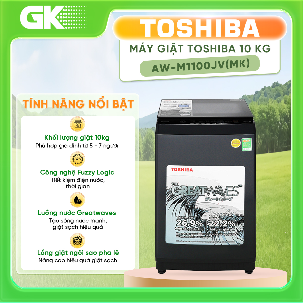 Máy giặt Toshiba 10 kg AW-M1100JV(MK) - Thiết kế sang trọng với vỏ máy kim loại Nắp kính cường lực b