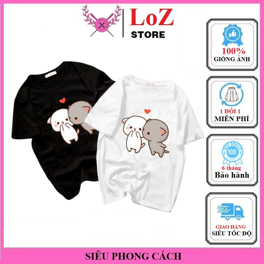 Áo Đôi Thun Hai Cún Thả Tim Kute , Áo Cặp, Hình In Rõ Nét, Vải Đẹp