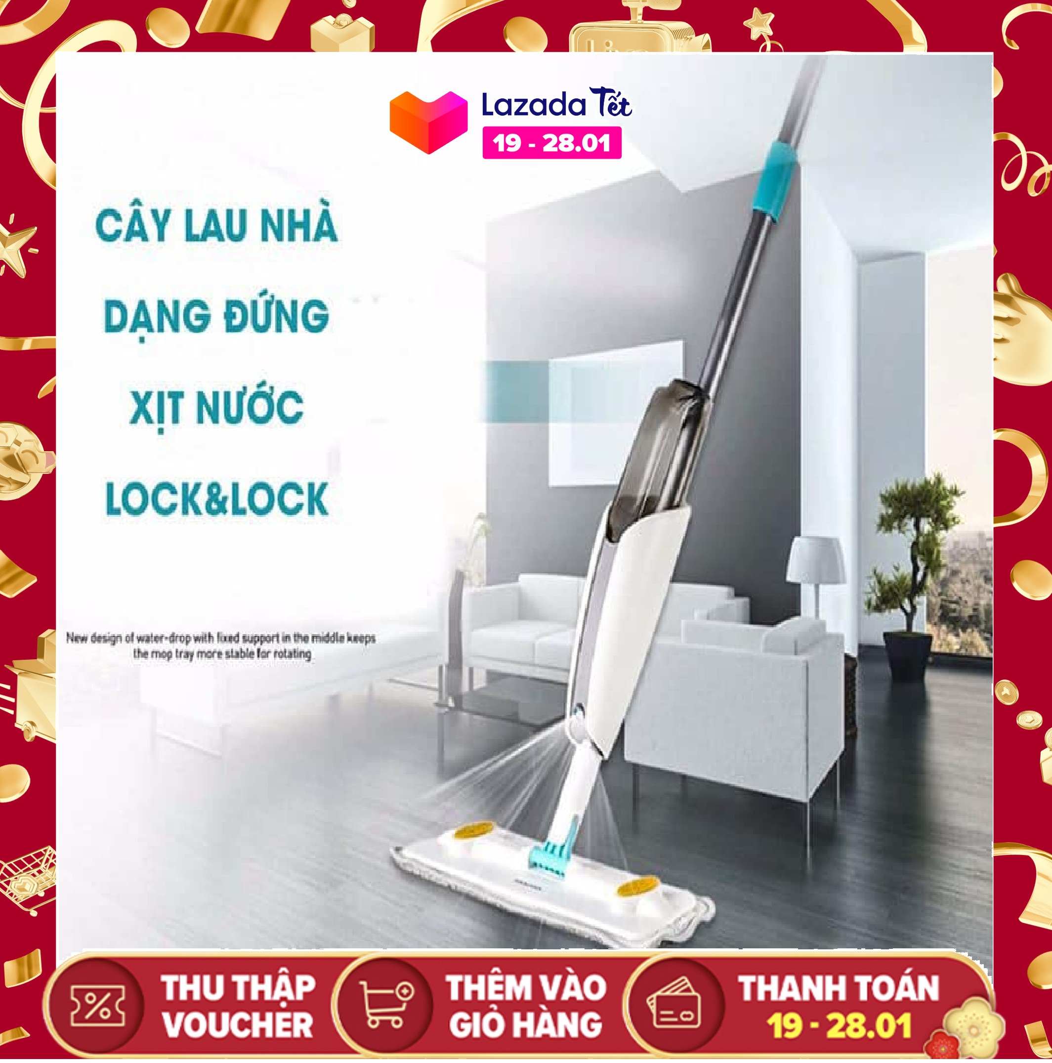 Cây lau nhà Lock&Lock dạng xịt nước - gồm 2 giẻ lau đi kèm