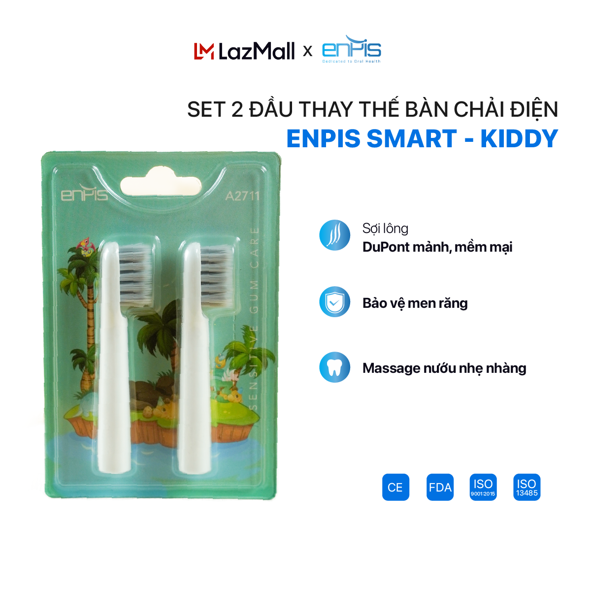Đầu Bàn Chải Điện ENPIS Thay Thế Cho Dòng SMART KIDDY Sợi Lông Siêu Mềm Mại, Chăm Sóc Răng An Toàn