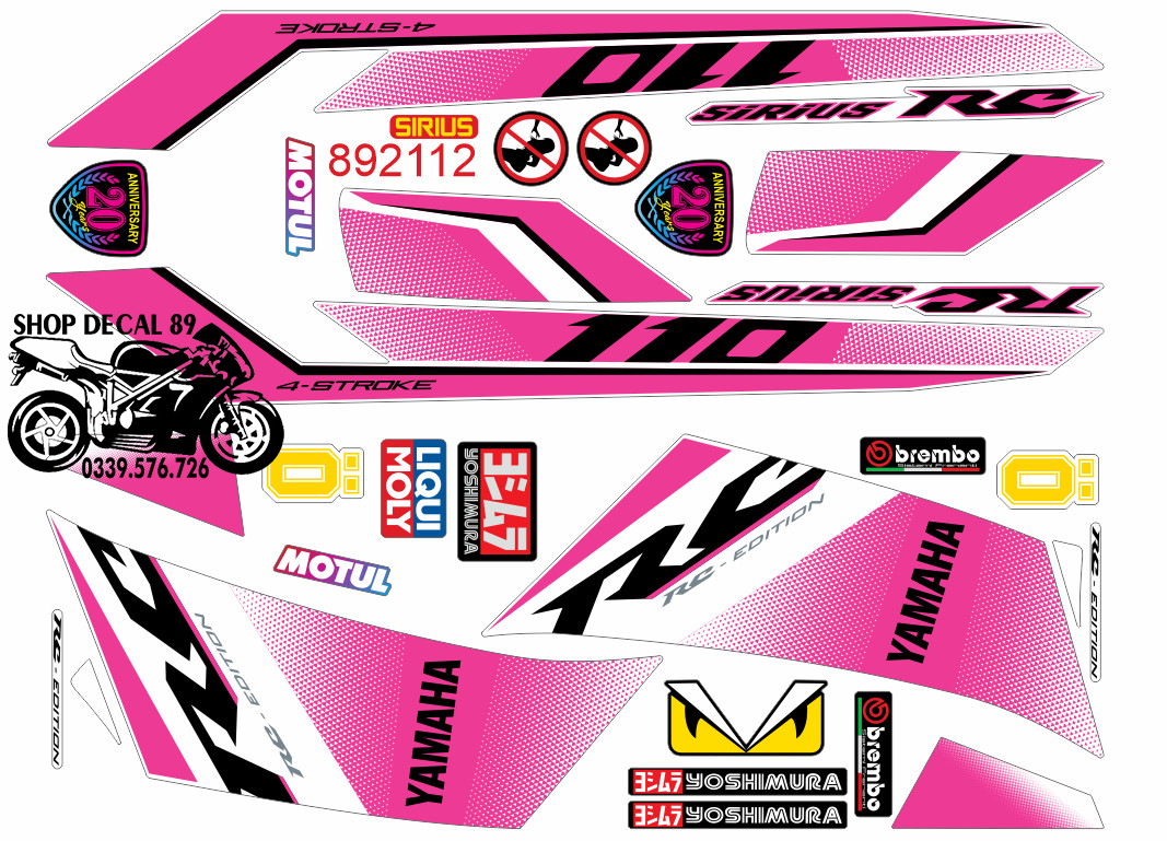 Tem Rời Sirius 50 - 110 Màu HỒNG MS 892112 - Tem Chế 3 Lớp Cao Cấp - Dán Sirius Xăng Cơ