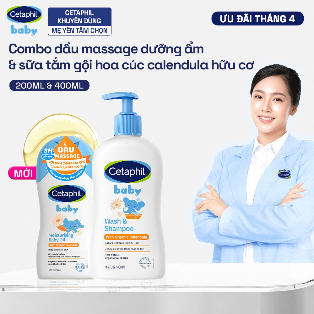 Combo Sữa tắm dưỡng ẩm dịu lành cho bé với Calendula WS 400ML  Dầu massage dưỡng ẩm làm dịu Calendula Baby Oil 200ml
