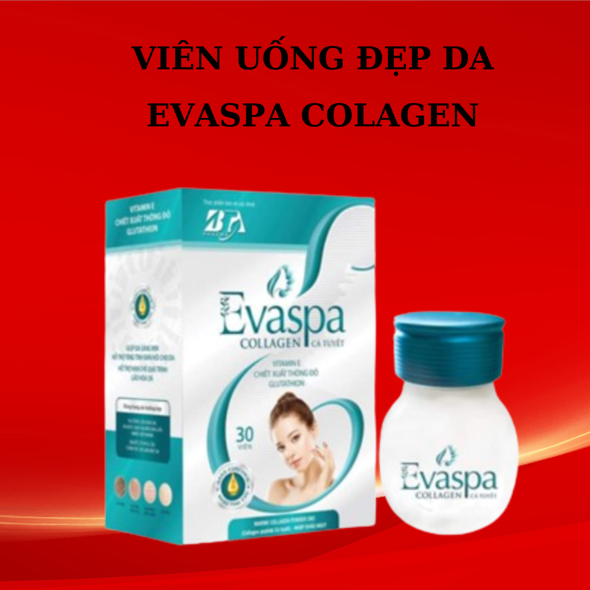Viên uống đẹp da Evaspa Collagen Cá Tuyết dưỡng trắng hồng làn da mờ thâm nám Hộp 30 viên