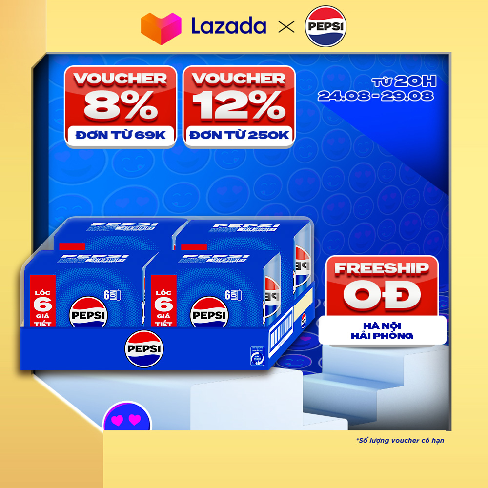 Thùng 24 lon nước ngọt có gaz pepsi