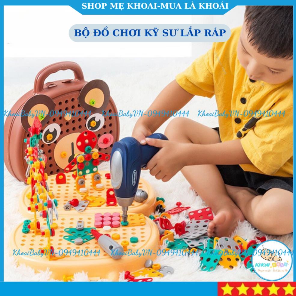 Bộ đồ chơi kỹ sư lắp ráp kèm khoan điện - đồ chơi vặn ốc vít - cho bé từ 3 tuổi-khoaibaby