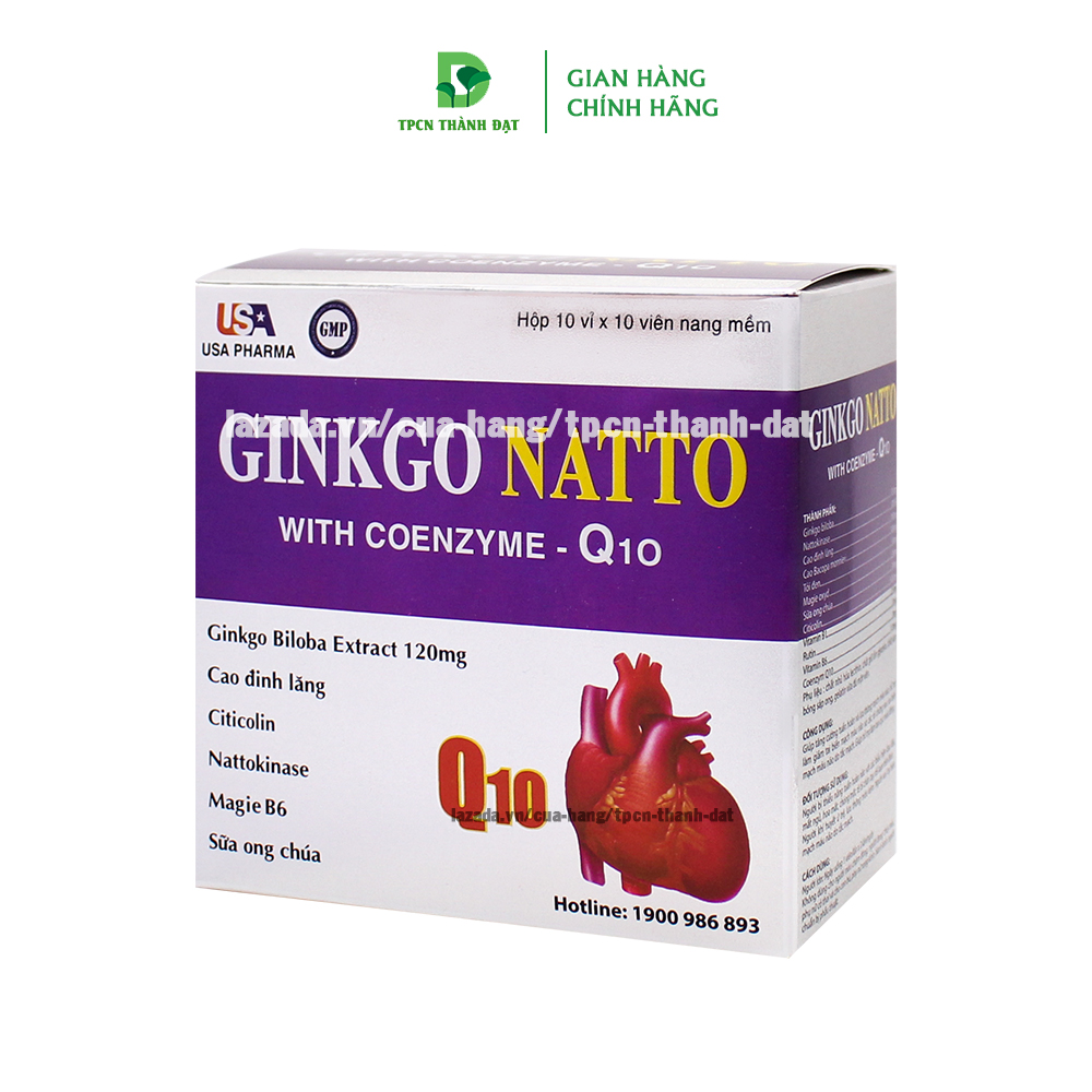 [120 tím] Viên uống Ginkgo Nato CoQ10 hỗ trợ giúp tăng cường lưu thông máu não, hoạt huyết dưỡng não - Hộp 100 viên