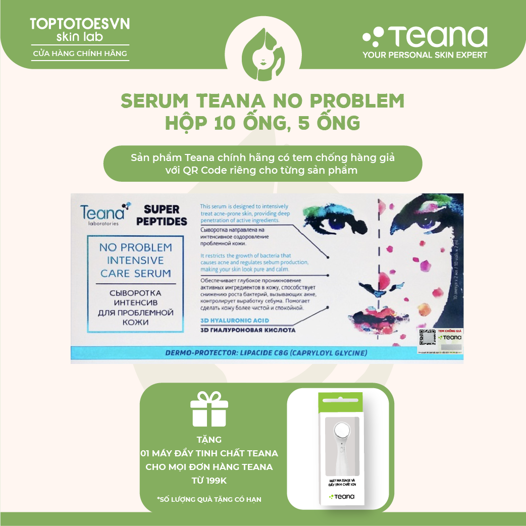 Serum Teana Super Peptides No Problem Intensive Care giảm sưng đẩy & gom cồi mụn giảm tiết dầu