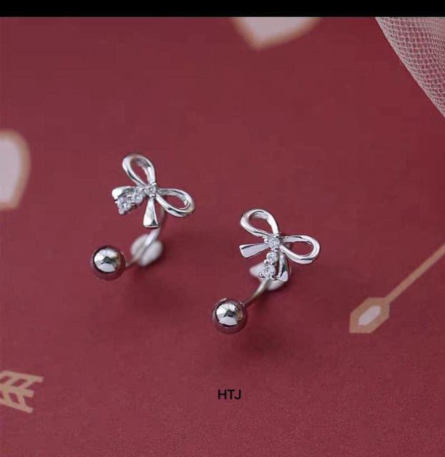 Bông tai khuyên nụ nữ bạc ta mẫu nơ 2021 - BBS cam kết ảnh chụp thật, hàng chất lượng