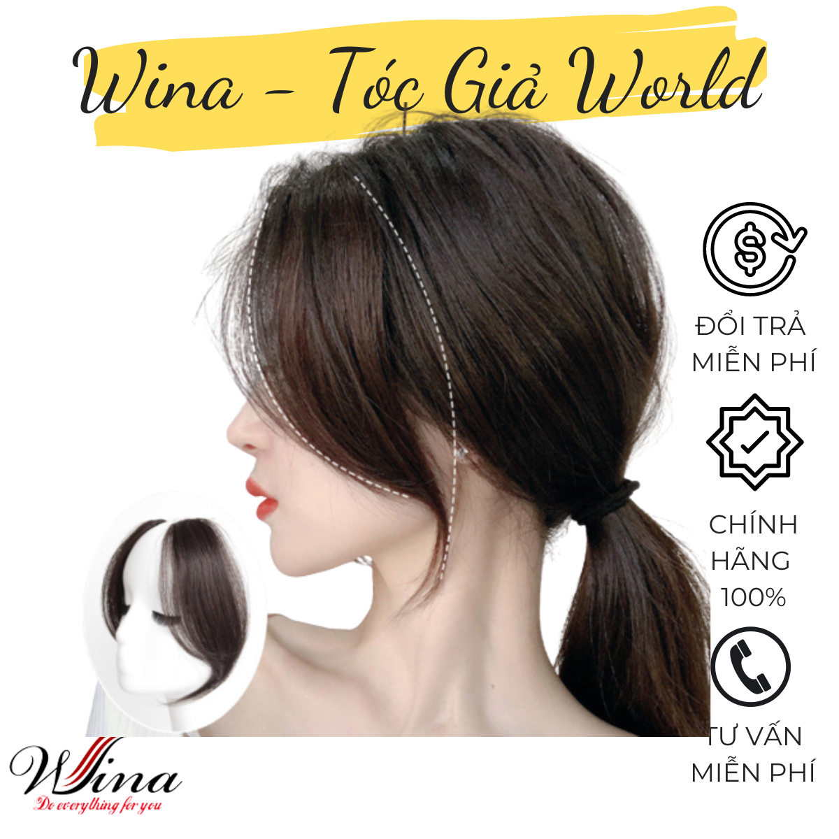 Cặp mái bay 2 bên hàn quốc tóc thật 25cm mb001 | tóc giả wina