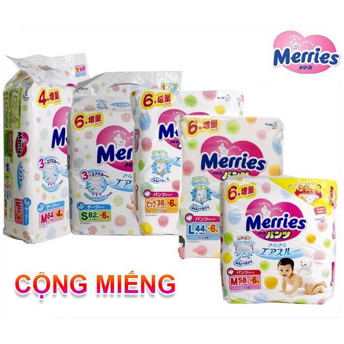 Bỉm merries nội địa nhật bản hàng mới - loại dán size nb96/s88/m68/l58 - quần size m64/l60/xl44/xxl28