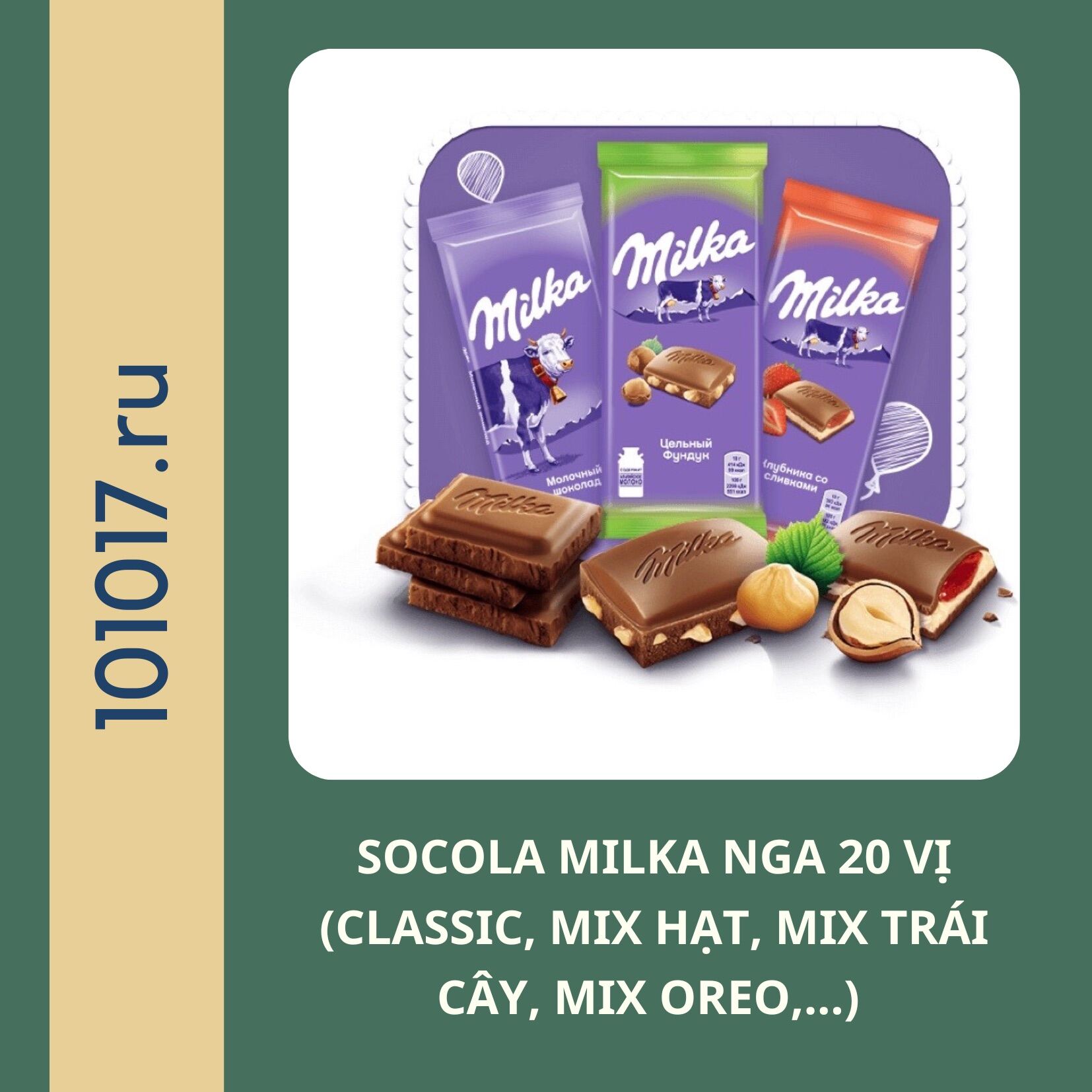 Socola Milka Nga 20 vị, socola sữa, socola trắng, socola hạnh nhân, socola hạt, socola mix trái cây 