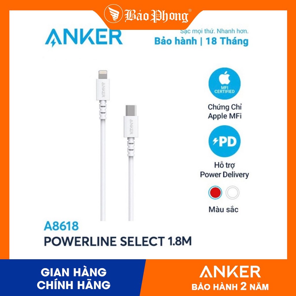 Dây cáp sạc nhanh pd powerline nylon 20w anker a8617 0.9m / a8618 1.8m typec to lightning