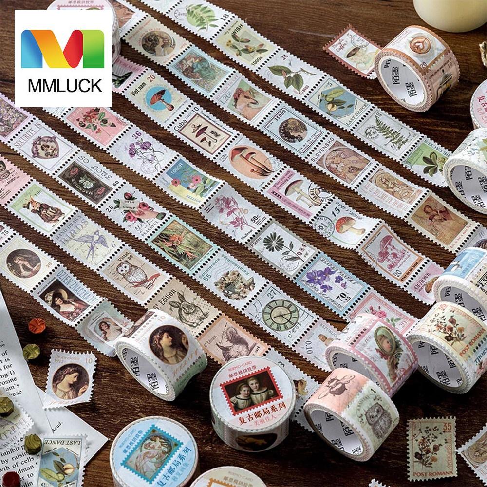 Mmluck đồ dùng văn phòng nhật ký băng giấy tự làm sổ lưu niệm nhãn dán trang trí tem bưu điện cổ điển băng dính tem hoài cổ