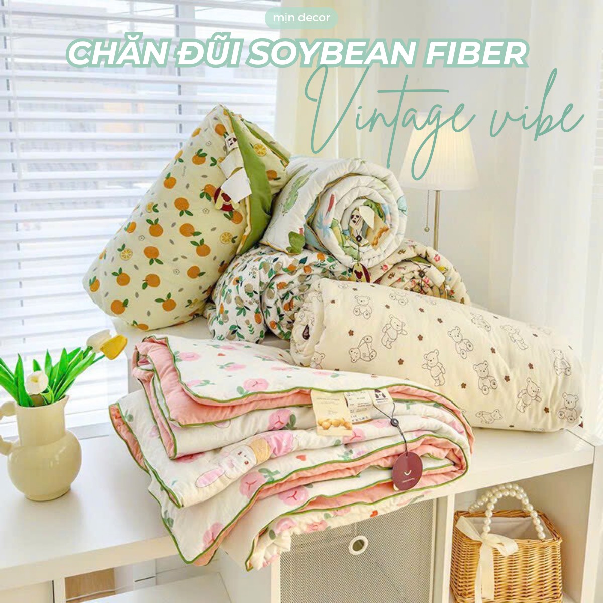 Chăn đũi hè Mịn Decor nhiều họa tiết chần bông mỏng mát mịn Mịn Decor