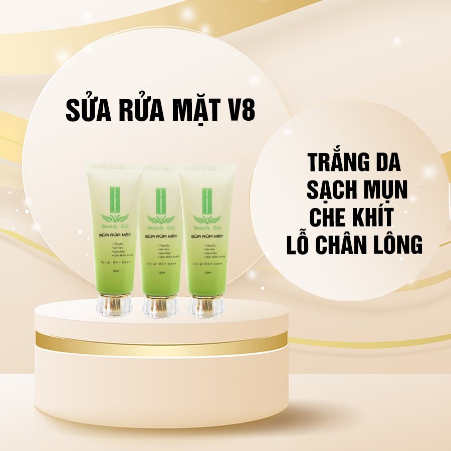 Sữa rửa mặt v8 dưỡng trắng da, hỗ trợ mờ thâm mụn lành tính 120ml