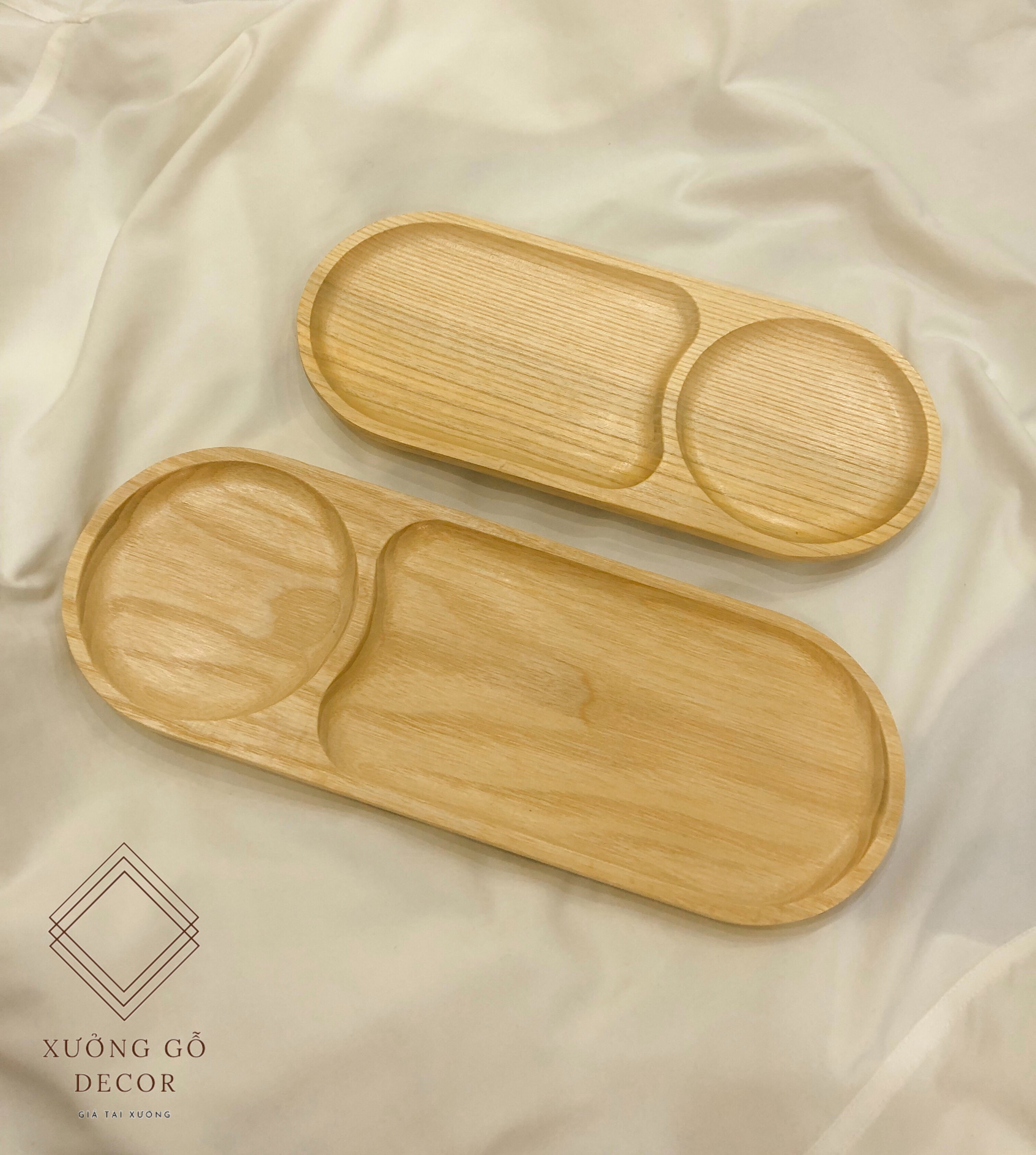 Khay Gỗ Tần Bì Hình Oval 2 Ngăn ,Khay đựng thức ăn [Bán buôn/ Sỉ]